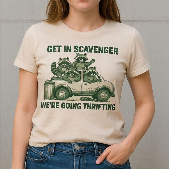NWOT Get In Scavenger We’re Going Thrifting” T-Shirt Size XL Women’s - Picture 1 of 7